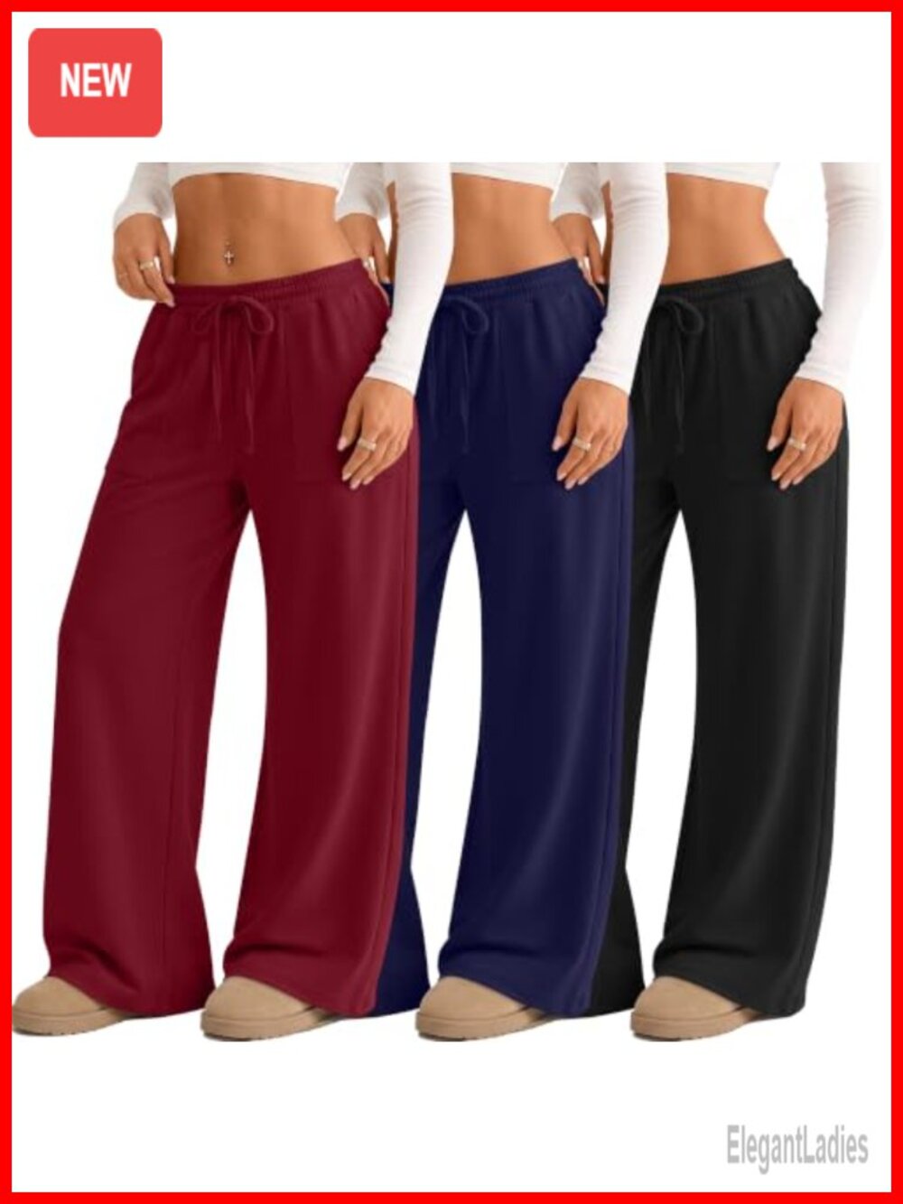 Plus Size Wide Leg Pants 3 Pack Drawstring Lounge Trousers